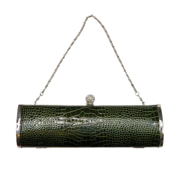 Mad Bags Vintage Clutch Shoulder Bag Green Crocodile Texture Leather Retro Bag - Picture 1 of 11